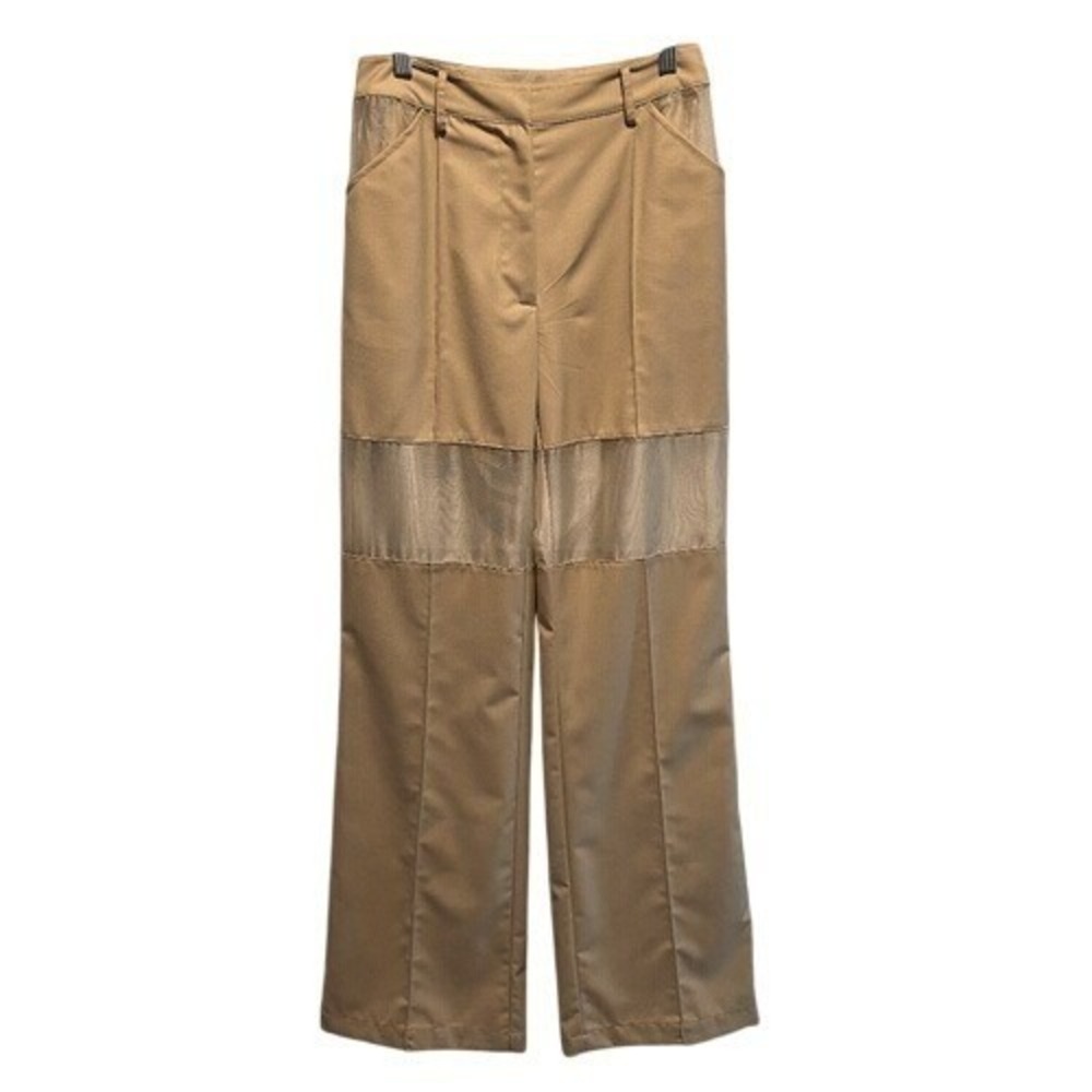 EGO Jess Hunt Beige Mesh Panel High Waisted Wide Leg Pants‎ 2 - Picture 2 of 11